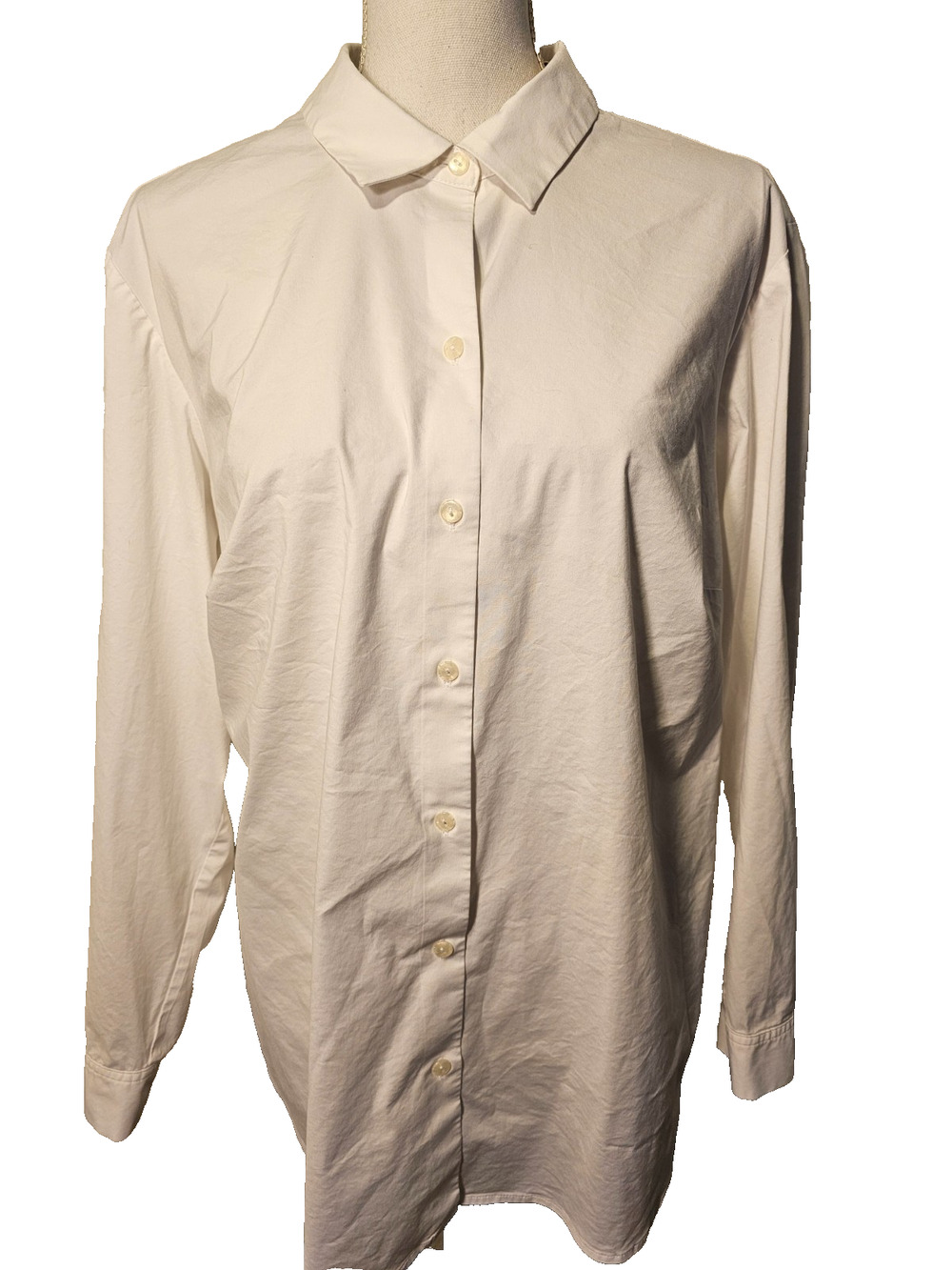 J. Jill White Shirt Collection Womens Cotton Blend Button Down Shirt Plus 2X